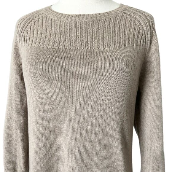 Garnet Hill Cashmere & Cotton Rib-Detail Sweater Dress Tan Size Medium - Picture 3 of 6